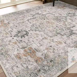 new Traditional Oriental Area Rug, 8x10 ft, Gray/Beige/Gold/Cream, Low Pile, Stain-Resistant