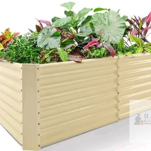 Land Guard 8x4x2ft Galvanized Steel Raised Garden Bed Kit, Cream Yellow