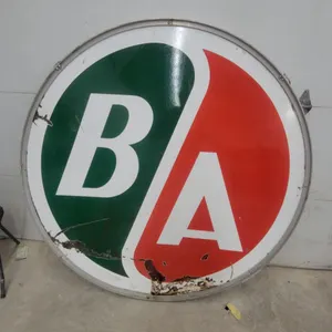 1960s B/A British American Oil Company Double-Sided Porcelain Service Station Sign in Metal