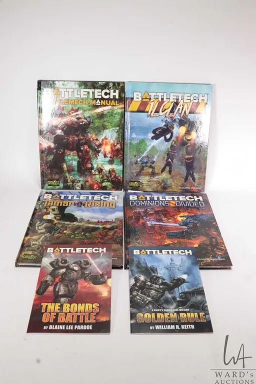 Four hardcover Battletech books including "Dominions Divided", "Tamar Rising", "Ilclan" and " A Batt