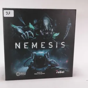 Nemesis tabletop warring board game with painted figures, game pieces and dice etc. Appears complete