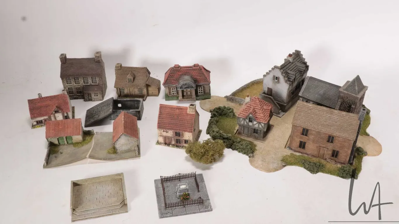 Selection of resin/ plastic European buildings and scenery for gaming