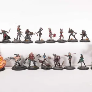 Seventeen painted tabletop war gaming figures, possibly Malifaux, but not confirmed, Some metal, som