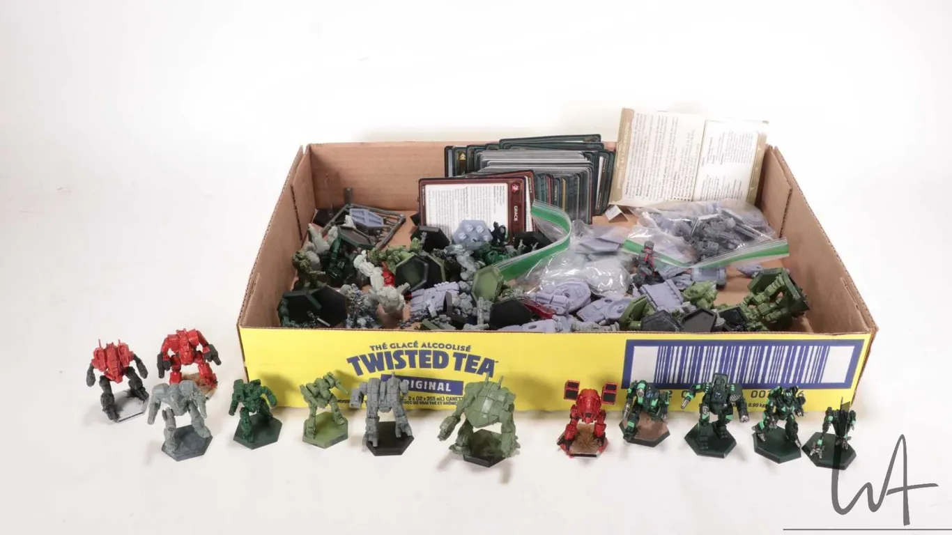 Selection of Battletech figures and gaming cards etc.
