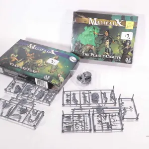 Boxed Malifaux Claw and Fang and sealed box Malifaux The Plague Cometh. Appears complete but not gua