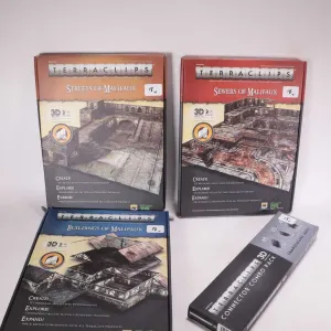 Three boxed sets for Malifaux including Bulidings of Malifaux, Sewers of Malifaux and Streets of Mal