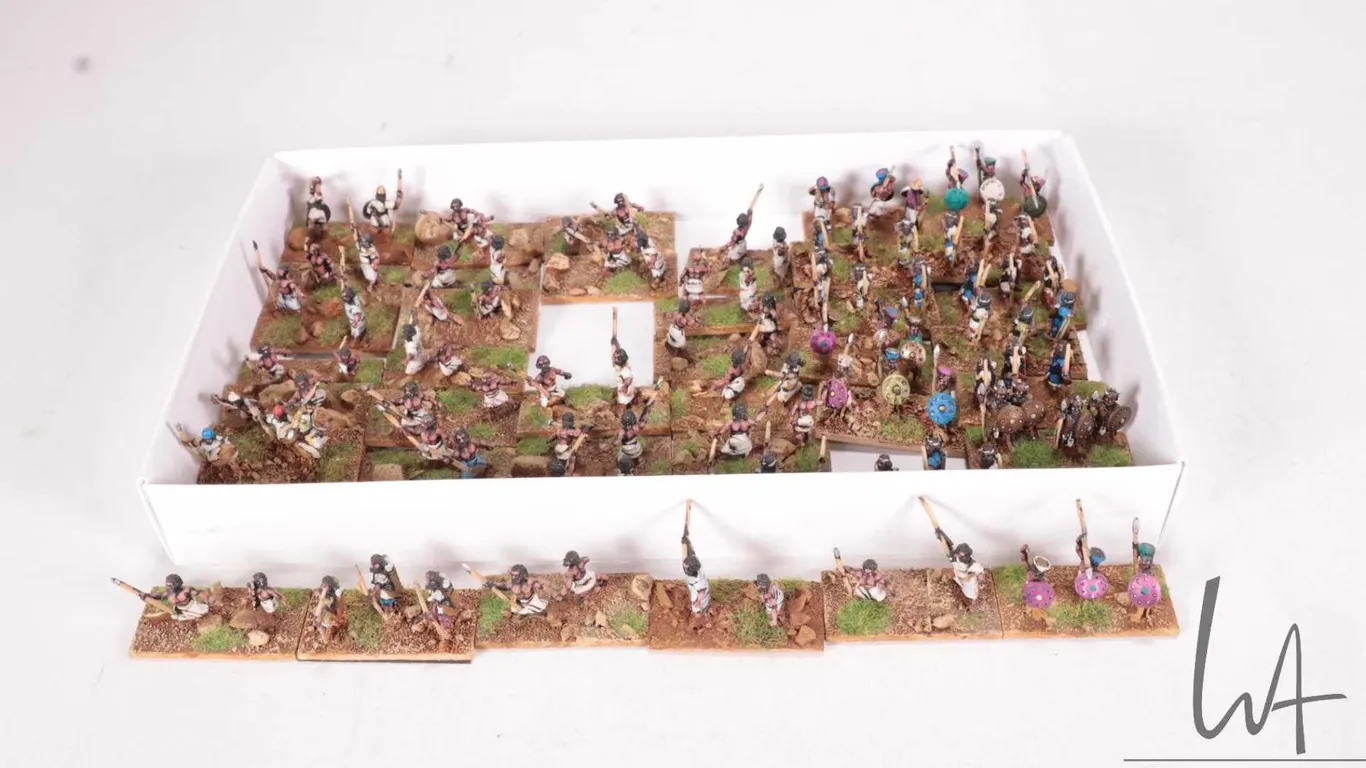 Large selection of what appears to be 15mm Egyptians including archers and pikemen. 41 wooden bases,