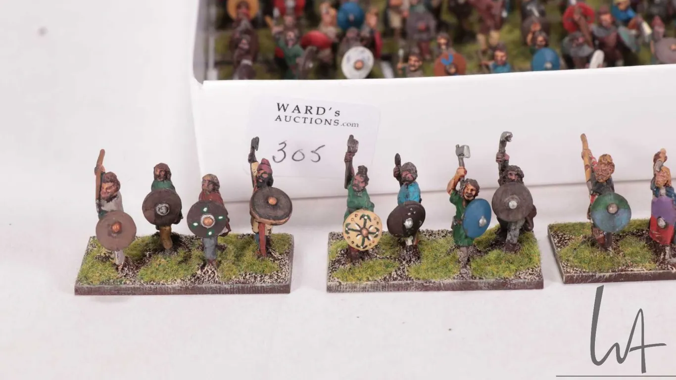Large selection of what appears to be 15mm Viking and Saxon warriors including longbow men, pikemen