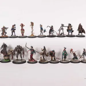 Twenty painted tabletop war gaming figures, possibly Malifaux, but not confirmed