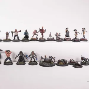 Twenty two painted tabletop war gaming figures, possibly Malifaux, but not confirmed. Some metal and