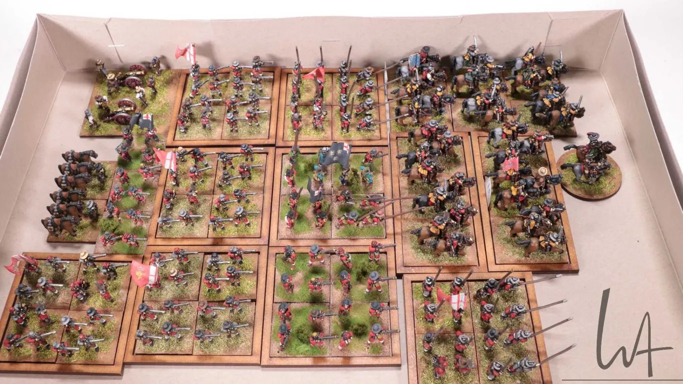 Large selection of what appears to be 15mm English Civil War figures including men at arms and mount