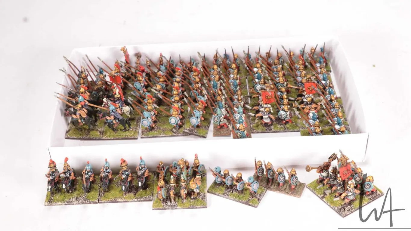Large selection of what appears to be 15mm possibly Greek Hoplites warriors and mounted men. Approxi
