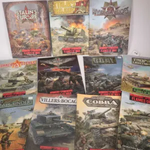 Eleven soft cover Flames of War gaming books