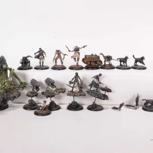 Sixteen painted tabletop war gaming figures, possibly Malifaux, but not confirmed