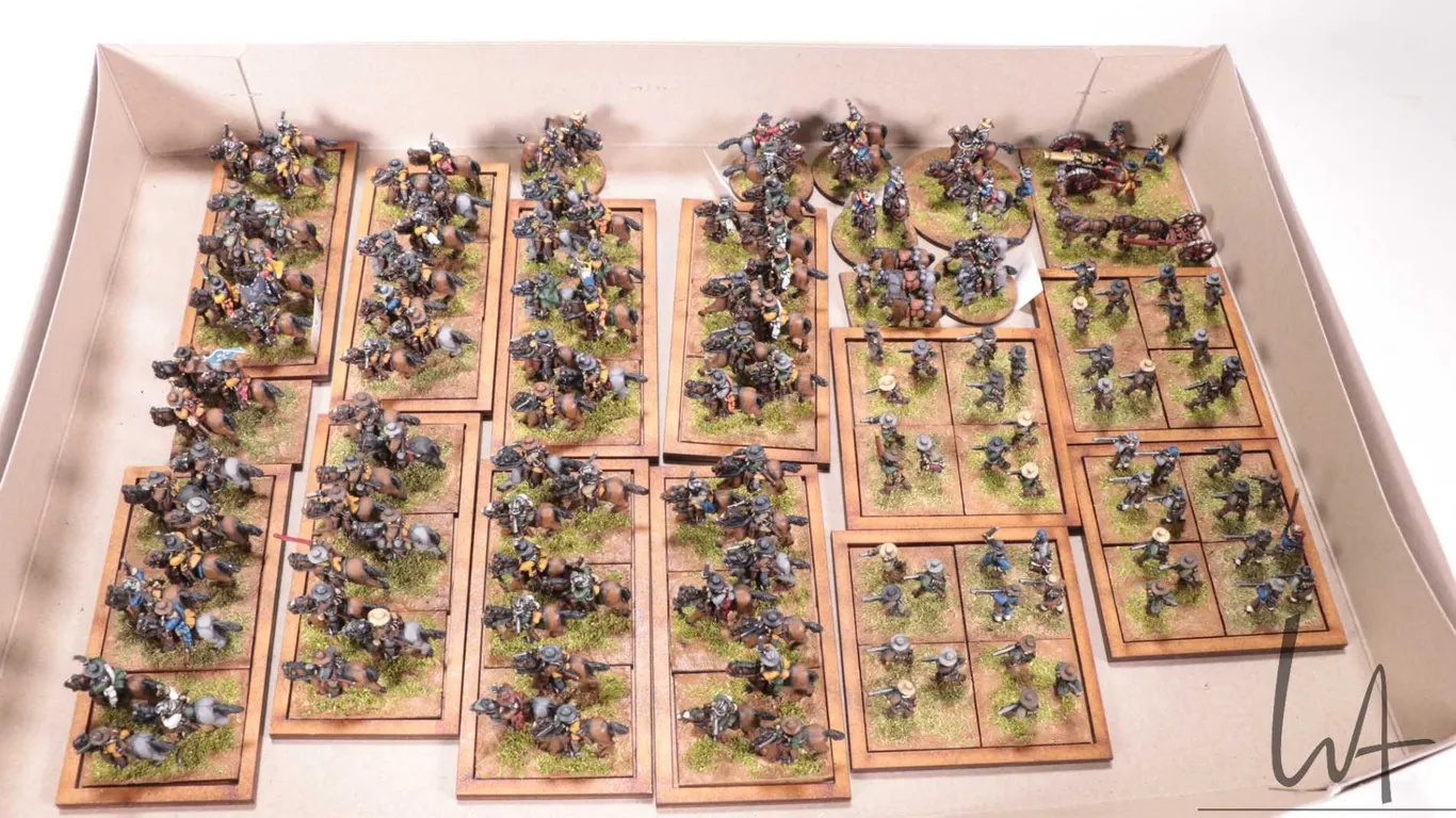 Large selection of what appears to be 15mm Calvary men and horses plus cannons etc. Approximately 14