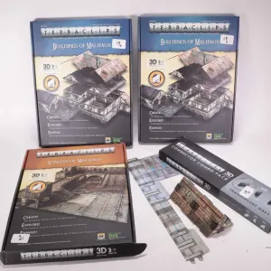 Three boxed sets for Malifaux inlcuding two Buildings of Malifaux and one Streets of Malifaux plus a