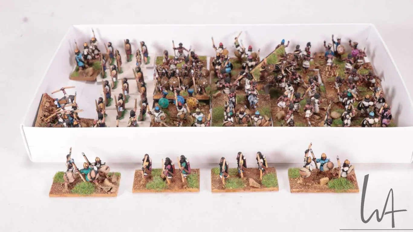 Large selection of what appears to be 15mm Egyptians including archers and pikemen. 39 wooden bases,