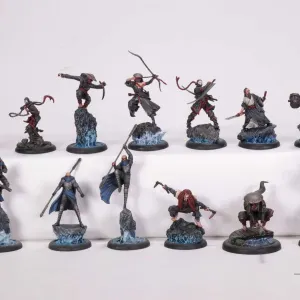 Thirteen painted tabletop war gaming figures, possibly Bushido by GCT Studios or Malifaux, not confi