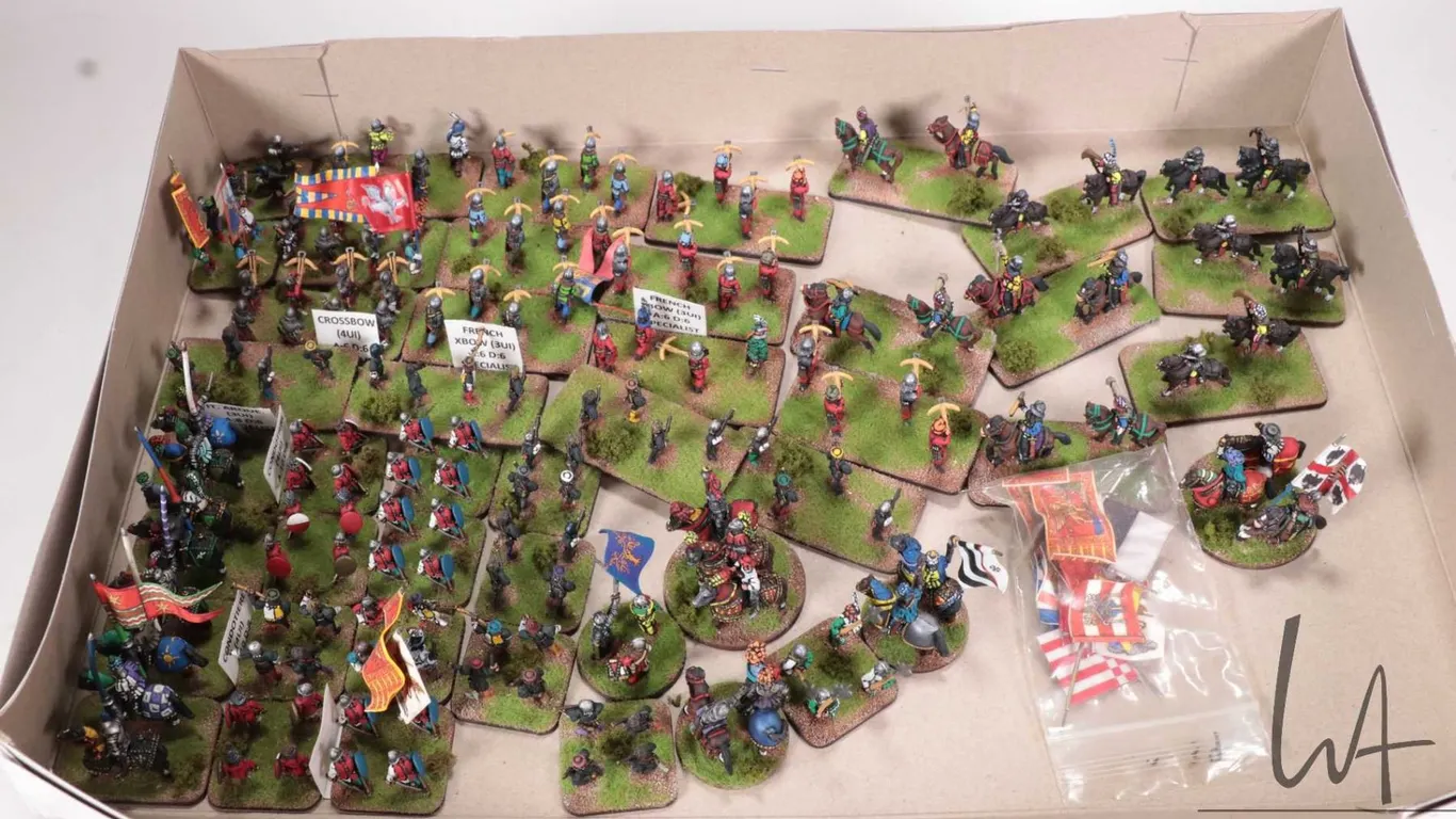 Large selection of what appears to be 15mm Middle Ages miniatures including Italian Condotierre, Fre