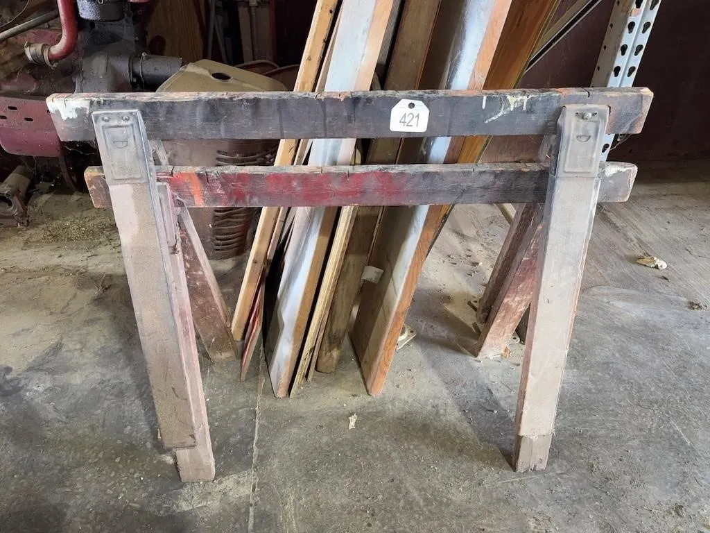 Saw Horses, Lot of Wood, Ladder