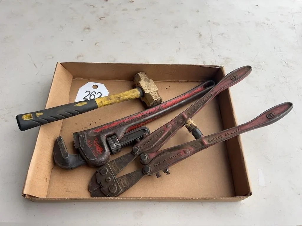 Brass Hammer, Pipe Wrench, Bolt Cutter