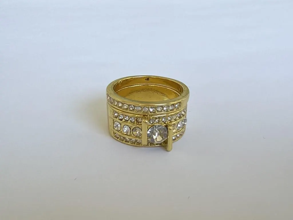 Unused 14K Gold Plated Simulated Diamond Ring Set