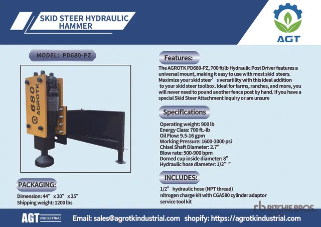 2026 AGT PD680-PZ Skid Steer Post Driver (Unused)