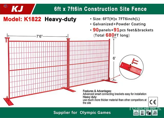 Quantity of (90) 2026 KJ K1822 7 ft 6 in x 6 ft Temporary Site Fence (Unused)
