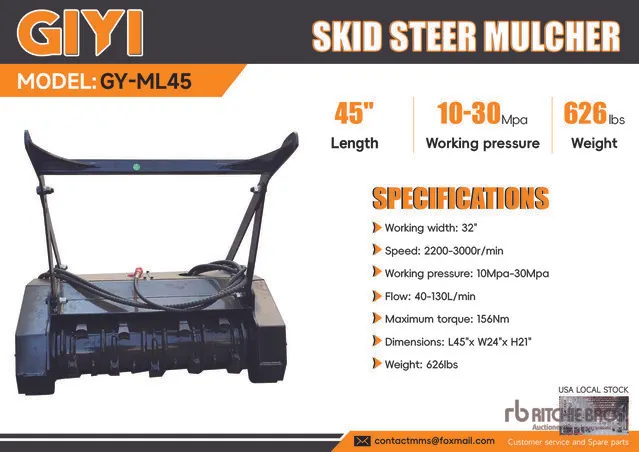 2026 GIYI GY-ML45 32 in Skid Steer Mulcher (Unused)