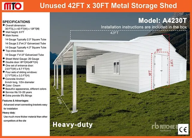 2026 MTO A4230T 42 ft x 30 ft Metal Shed (Unused)