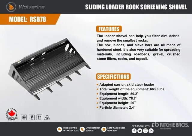 2026 Wolverine RSB78 78 in Rock Skid Steer Bucket (Unused)