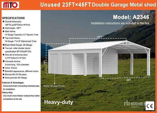 2026 MTO A2346 23 ft x 46 ft Double Garage Metal Storage Building (Unused)