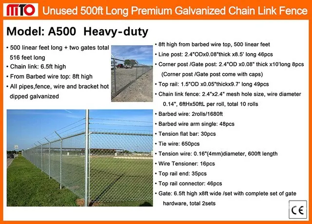 2026 MTO A500 500 ft x 6 ft Chain Link Fencing (Unused)