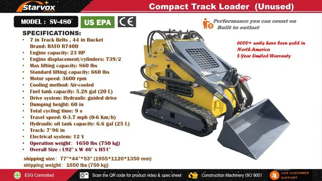 2026 STARVOX SV-480 Mini Compact Track Loader (Unused)