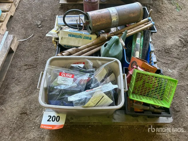 Quantity of Assorted Shop Supplies, Belt Fasteners, Grease Pump, Chains, Safety Gear & Hardware