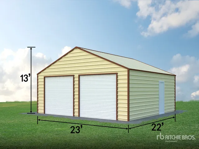 2026 AGR-MS2322 23 ft x 22 ft Double Garage Metal Storage Building (Unused)