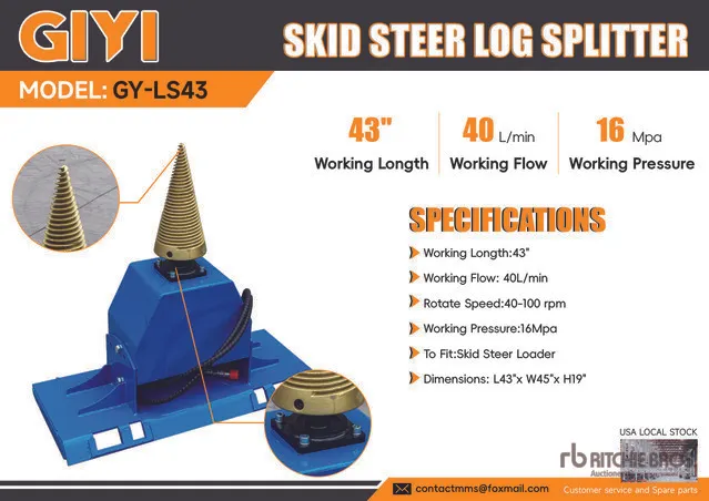 2026 GIYI GY-LS43 43 in Skid Steer Log Splitter (Unused)