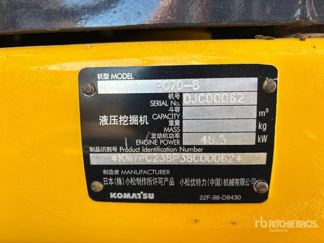 2010 Komatsu PC70-8 Tracked Excavator