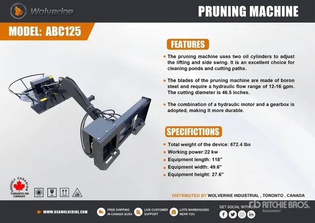 2026 Wolverine ABC125 46 in Articulating Skid Steer Brush Cutter (Unused)