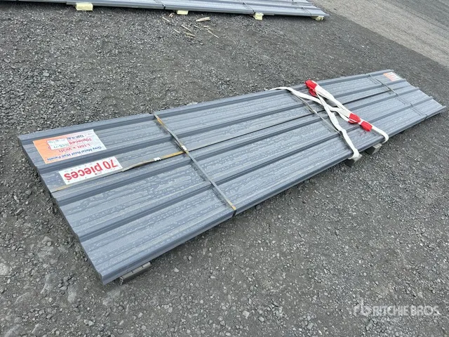 Quantity of (70) 16 ft x 3 ft New Grey Metal Roof Panels (Unused)