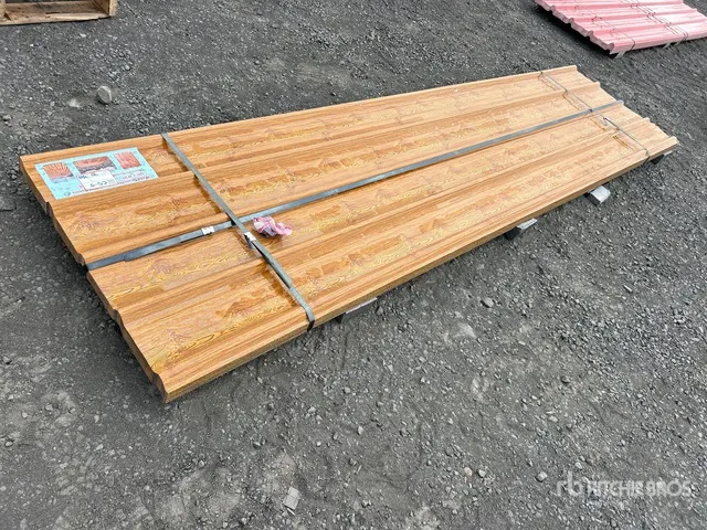 Quantity of (70) 12 Ft x 3 Ft Wood Grain Metal Roof Wall Panels (Unused)