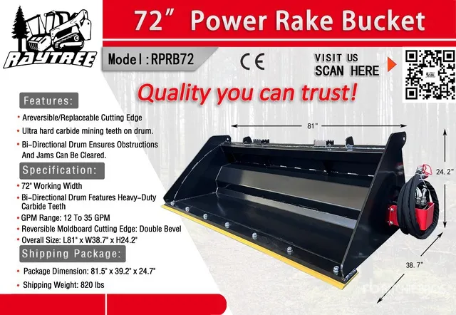 2026 Raytree RMRB72 72 in Power Rake Skid Steer Bucket (Unused)