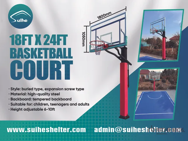 2026 Suihe BC-18ft×24ft 18 ft x 24 ft Basketball Court w/Adjustable Backboard (Unused)