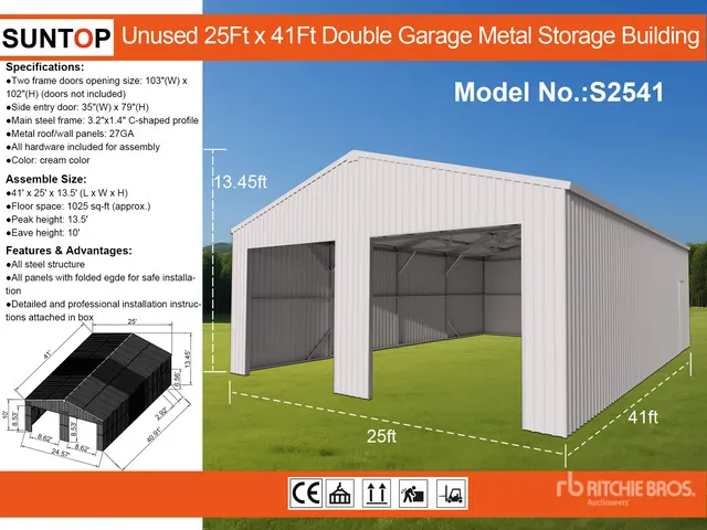 2026 SUNTOP S2541 Double Garage Metal Storage Building (Unused)