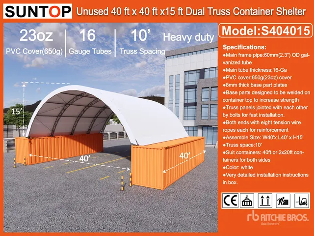 2026 SUNTOP S404015 40 ft x 40 ft Dual Truss Container Shelter (Unused)