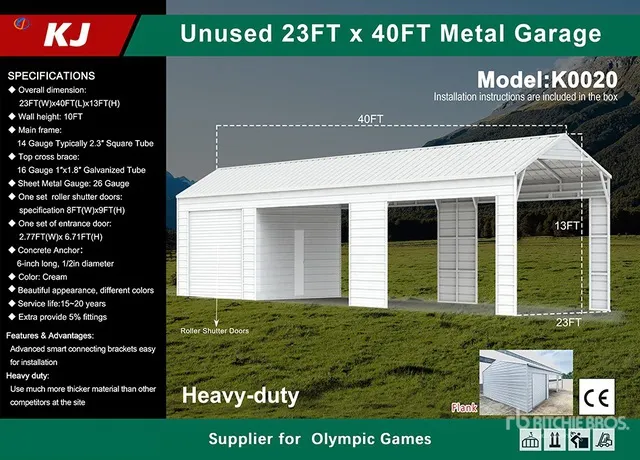 2026 KJ K0020 23 ft x 40 ft Metal Garage Shed (Unused)