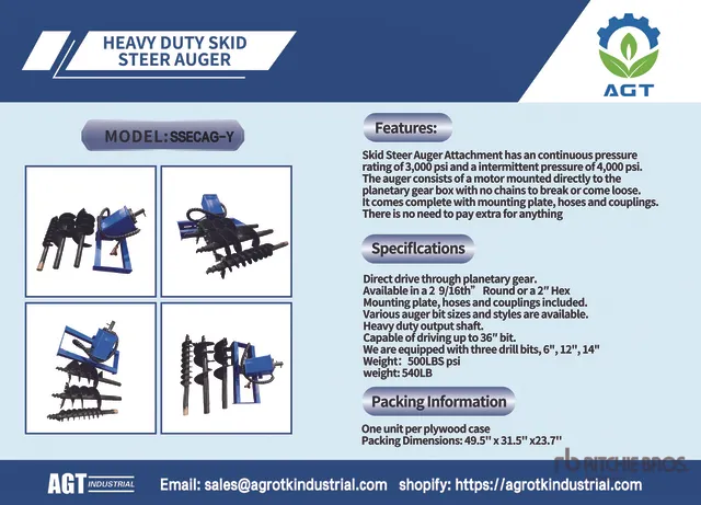 2026 AGT SSECAG-Y Skid Steer Auger (Unused)