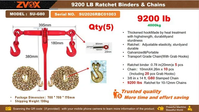 Quantity of 2026 ZVOX SU-G80 Ratchet Binders & Chains (Unused)