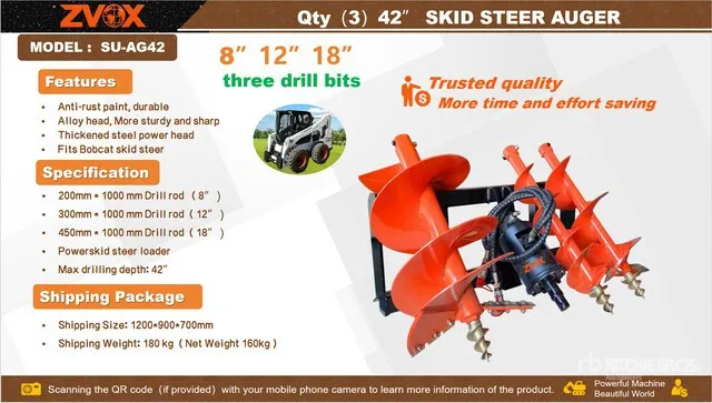 2026 ZVOX SU-AG42 Skid Steer Auger (Unused)