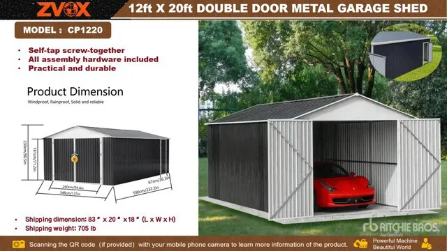 2026 ZVOX CP1220 12 ft x 20 ft Metal Garage Shed (Unused)
